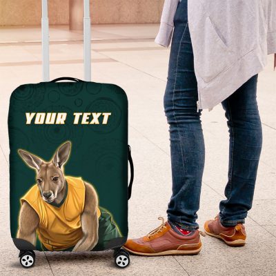 Personalized Kookaburras Field Hockey Kangaroo Luggage Cover Indigenous Australian Dot Art Style In Green And Gold TS04