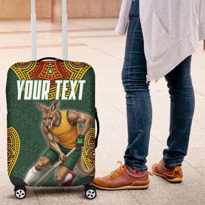 Personalized Kookaburras Field Hockey Luggage Cover Kangaroo Australian Indigenous Dot Art Style With Vibrant Sun Patterns TS04