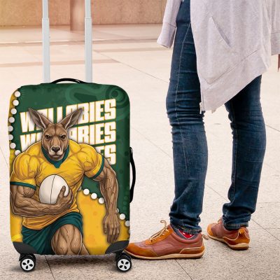 Australia Wallabies Rugby Mascot Luggage Cover Indigenous Dot Art Style - Muscular Kangaroo Graphic TS04