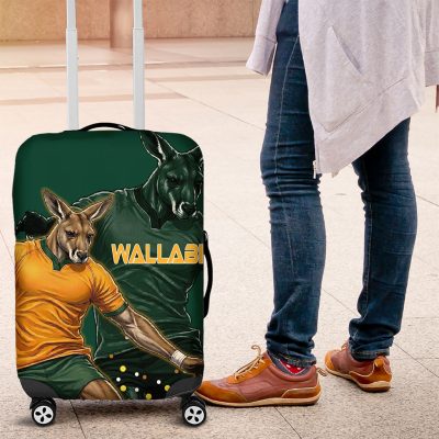Australia Wallabies Luggage Cover Aboriginal Rugby Kangaroo Mascot - Gold And Green TS04
