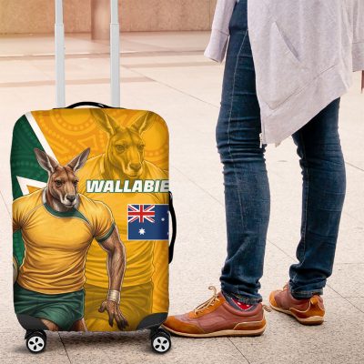 Australia Wallabies Kangaroo Luggage Cover Australia Flag And Lightning Bolt - Aboriginal Rugby Mascot TS04