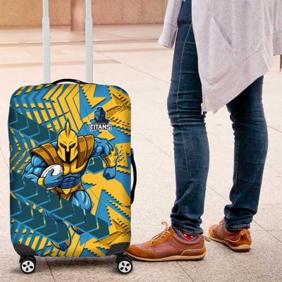 Gold Coast Titans Rugby Luggage Cover Fierce Mascot Geometric Tribal Art TS04
