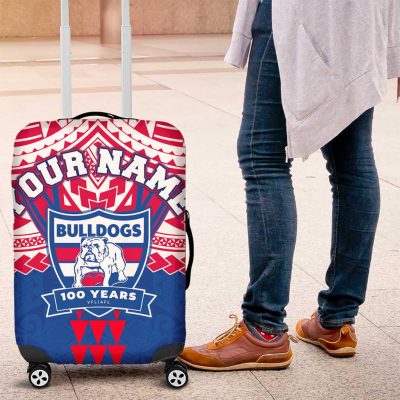 Personalized Western Bulldogs Luggage Cover Polynesian Tribal Pattern Heritage Football TS04