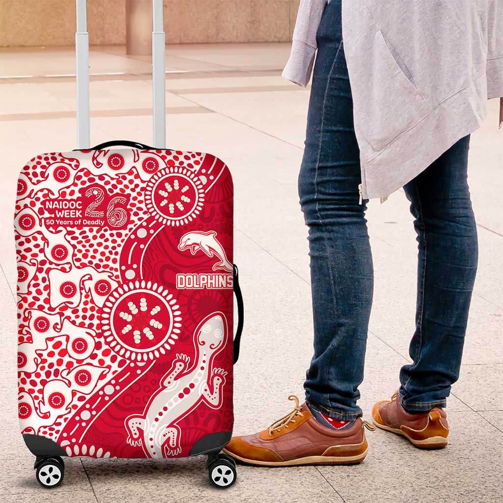 Dolphins NRL NAIDOC Week 2026 Luggage Cover Aboriginal Lizard Dot Painting - 50 Years of Deadly TS04 Dolphins NRL NAIDOC Week 2026 Luggage Cover Aboriginal Lizard Dot Painting - 50 Years of Deadly TS04