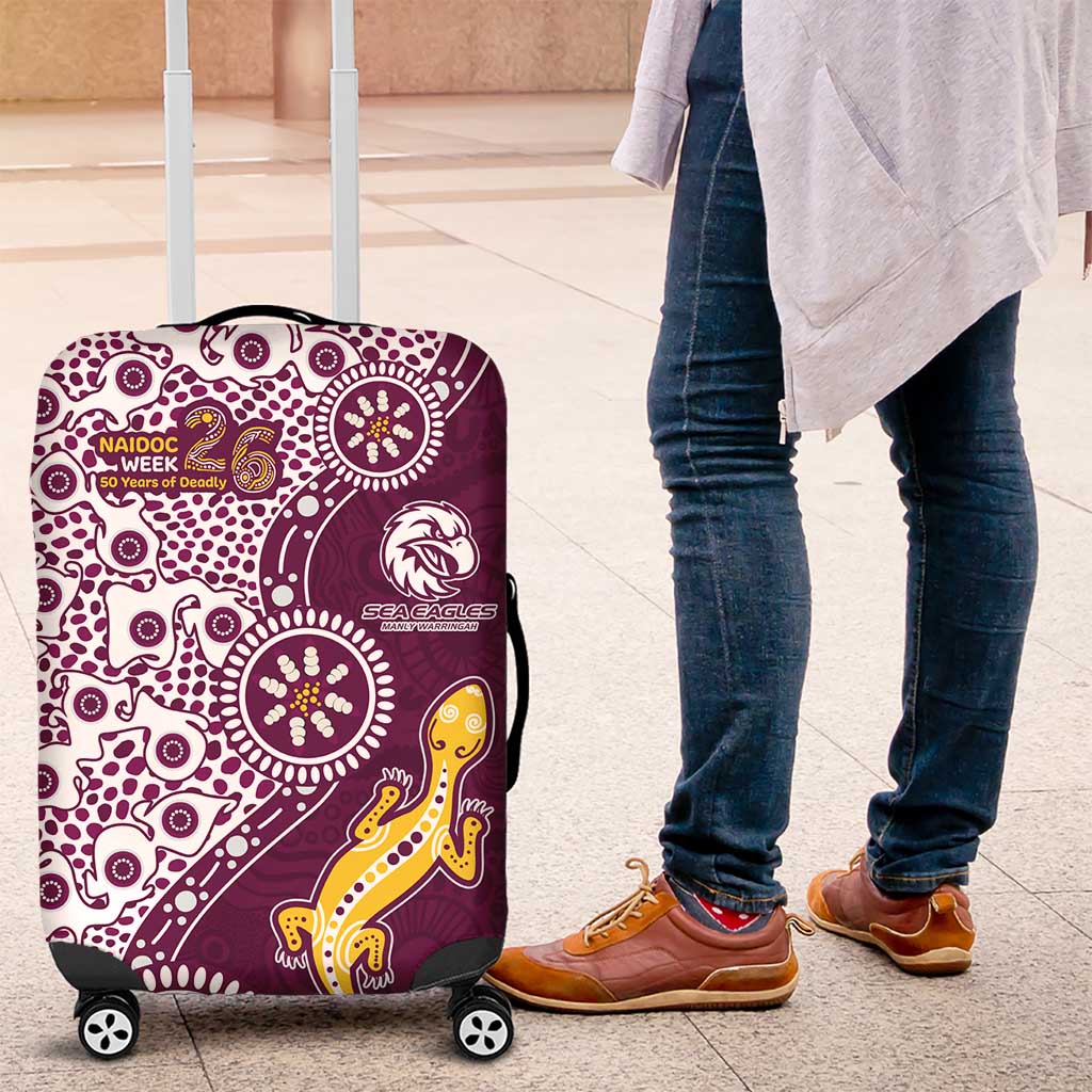 Manly Warringah Sea Eagles NAIDOC Week 2026 Luggage Cover Aboriginal Lizard Dot Painting - 50 Years of Deadly TS04 Manly Warringah Sea Eagles NAIDOC Week 2026 Luggage Cover Aboriginal Lizard Dot Painting - 50 Years of Deadly TS04