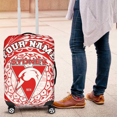 Personalized Sydney Swans Polynesian Luggage Cover Tribal Chest and Sleeve Tattoo Heritage Warrior TS04