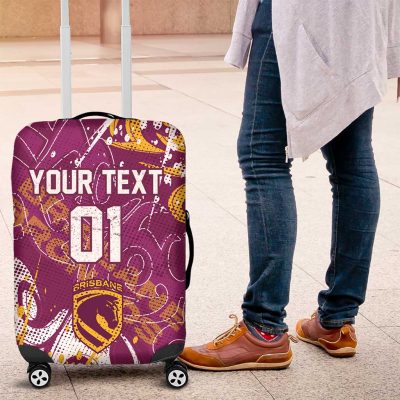Personalized Brisbane Broncos Rugby Luggage Cover Urban Street Graffiti Style - Distressed Splatter Elements TS04
