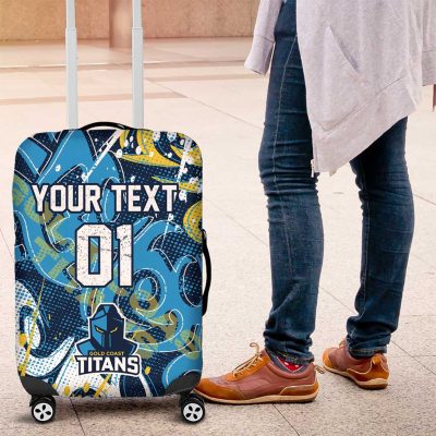 Personalized Gold Coast Titans Rugby Luggage Cover Urban Street Graffiti Style - Distressed Splatter Elements TS04