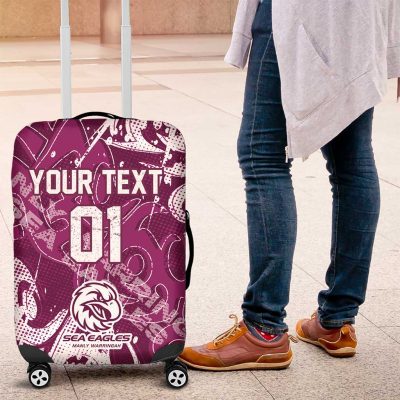 Personalized Manly Warringah Sea Eagles Rugby Luggage Cover Urban Street Graffiti Style - Distressed Splatter Elements TS04