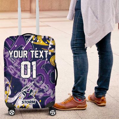 Personalized Melbourne Storm Rugby Luggage Cover Urban Street Graffiti Style - Distressed Splatter Elements TS04