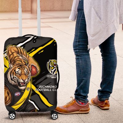 Richmond Football Club Luggage Cover Tigers Muscular Mascot Graphic - Abstract Paint Splatter Art TS04