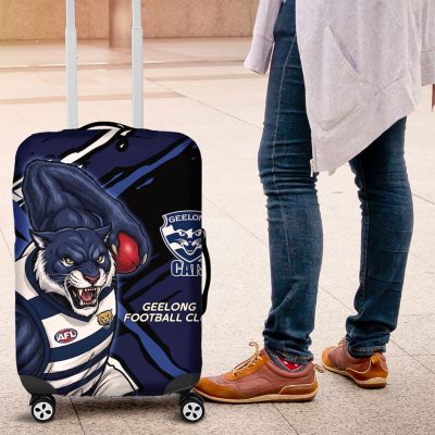 Geelong Football Club Luggage Cover Cats Muscular Mascot Graphic - Abstract Paint Splatter Art TS04