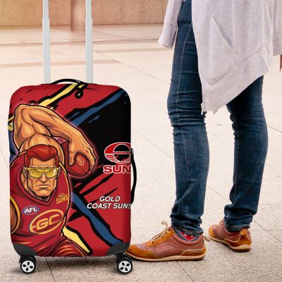 Gold Coast Suns Luggage Cover Suns Muscular Mascot Graphic - Abstract Paint Splatter Art TS04