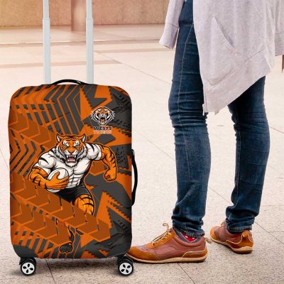 Wests Tigers Rugby Luggage Cover Fierce Mascot Geometric Tribal Art TS04