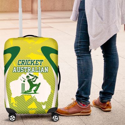 Cricket Australian Luggage Cover Map Silhouette With Green And Gold Geometric Pattern TS04