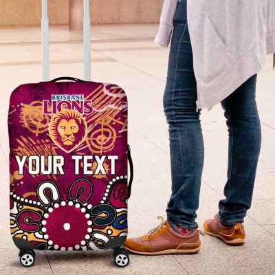 Personalized Brisbane Lions Luggage Cover Aboriginal Dot Painting Graffiti Style TS04