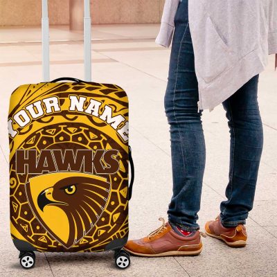 Personalized Hawthorn Hawks Polynesian Luggage Cover Tribal Chest and Sleeve Tattoo Heritage Warrior TS04