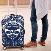 Personalized Geelong Cats Polynesian Luggage Cover Tribal Chest and Sleeve Tattoo Heritage Warrior TS04