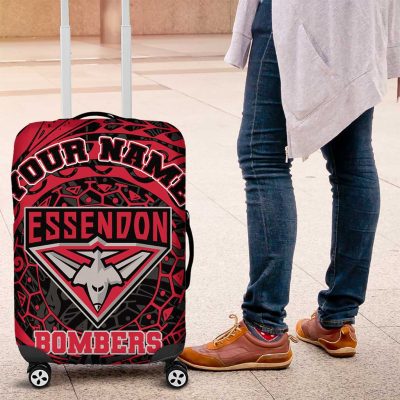 Personalized Essendon Bombers Polynesian Luggage Cover Tribal Chest and Sleeve Tattoo Heritage Warrior TS04