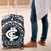 Personalized Carlton Blues Polynesian Luggage Cover Tribal Chest and Sleeve Tattoo Heritage Warrior TS04