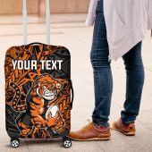 Personalized Wests Tigers Rugby Luggage Cover Polynesian Tribal Tiger Warrior - Orange Black Art TS04