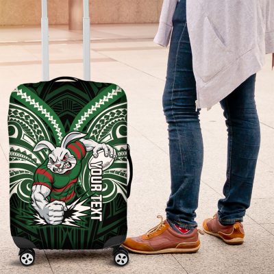 Custom South Sydney Rabbitohs Rugby Luggage Cover Rabbit Warrior Polynesia Islander Rugby Mascot TS04