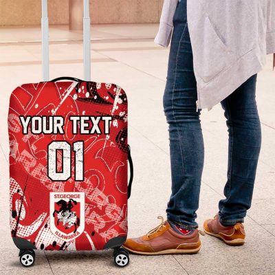 Personalized St. George Illawarra Dragons Rugby Luggage Cover Urban Street Graffiti Style - Distressed Splatter Elements TS04