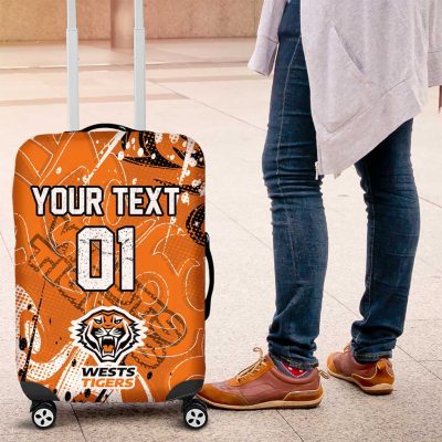 Personalized Wests Tigers Rugby Luggage Cover Urban Street Graffiti Style - Distressed Splatter Elements TS04