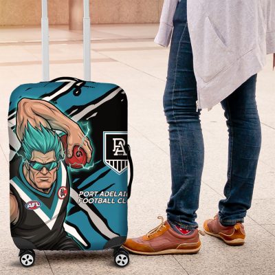 Port Adelaide Football Club Luggage Cover Power Muscular Mascot Graphic - Abstract Paint Splatter Art TS04
