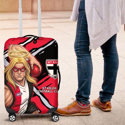 St Kilda Football Club Luggage Cover Saints Muscular Mascot Graphic - Abstract Paint Splatter Art TS04