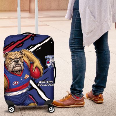 Western Bulldogs Luggage Cover Footscray Muscular Mascot Graphic - Abstract Paint Splatter Art TS04
