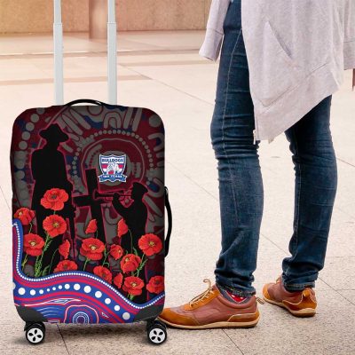 Western Bulldogs ANZAC Day Luggage Cover Indigenous Dot Art with Poppy Flower Tribute TS04