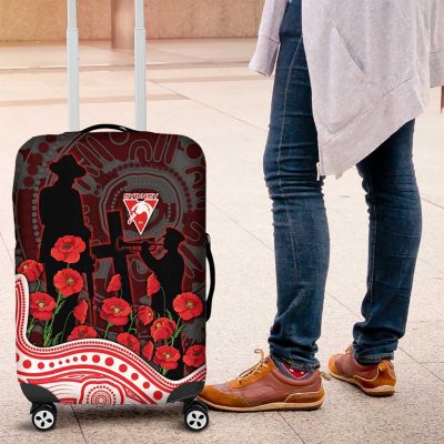 Sydney Swans ANZAC Day Luggage Cover Indigenous Dot Art with Poppy Flower Tribute TS04
