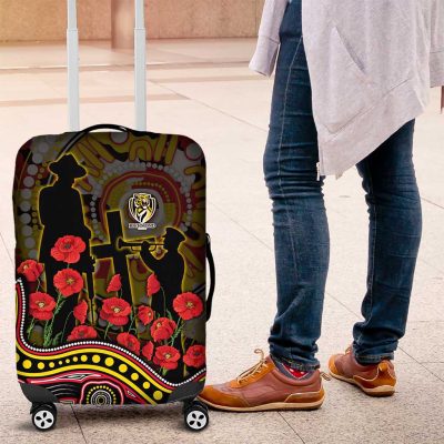 Richmond Tigers ANZAC Day Luggage Cover Indigenous Dot Art with Poppy Flower Tribute TS04