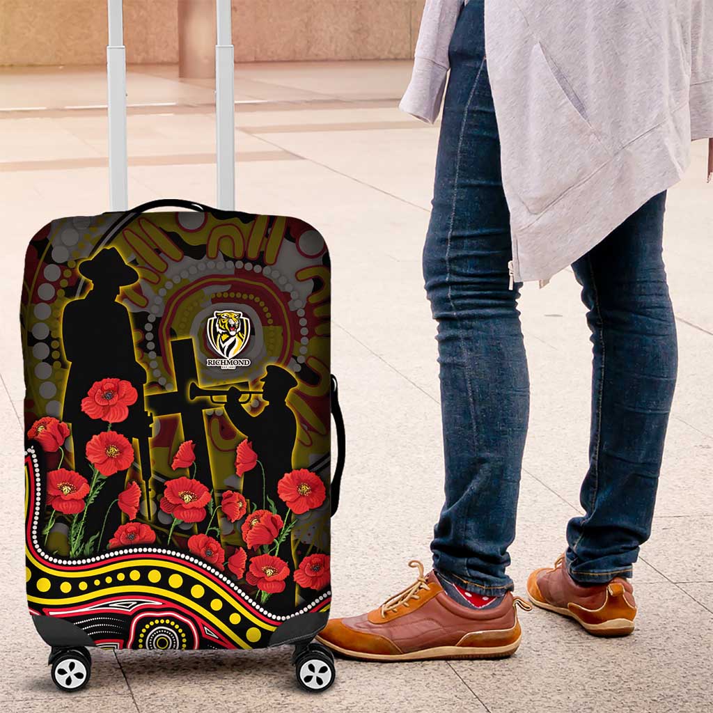 Richmond Tigers ANZAC Day Luggage Cover Indigenous Dot Art with Poppy Flower Tribute TS04 Richmond Tigers ANZAC Day Luggage Cover Indigenous Dot Art with Poppy Flower Tribute TS04