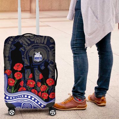 North Melbourne Kangaroos ANZAC Day Luggage Cover Indigenous Dot Art with Poppy Flower Tribute TS04