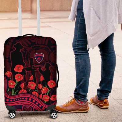Melbourne Demons ANZAC Day Luggage Cover Indigenous Dot Art with Poppy Flower Tribute TS04