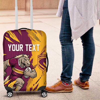 Personalized Brisbane Broncos Luggage Cover Dynamic Lightning Mascot Rugby Australia TS04