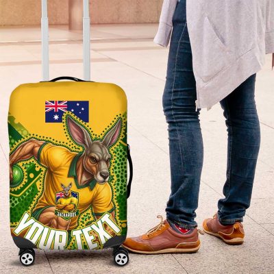 Personalized Australian Jackaroo Lawn Bowls Luggage Cover Kangaroo Athlete Indigenous Pattern Green Yellow Sports Mascot TS04