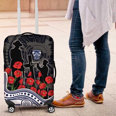 Geelong Cats ANZAC Day Luggage Cover Indigenous Dot Art with Poppy Flower Tribute TS04