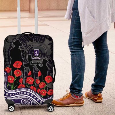 Fremantle Dockers ANZAC Day Luggage Cover Indigenous Dot Art with Poppy Flower Tribute TS04