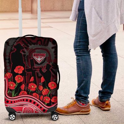 Essendon Bombers ANZAC Day Luggage Cover Indigenous Dot Art with Poppy Flower Tribute TS04