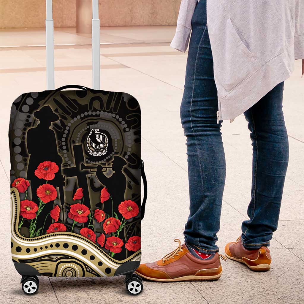 Collingwood Magpies ANZAC Day Luggage Cover Indigenous Dot Art with Poppy Flower Tribute TS04 Collingwood Magpies ANZAC Day Luggage Cover Indigenous Dot Art with Poppy Flower Tribute TS04