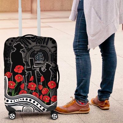 Carlton Blues ANZAC Day Luggage Cover Indigenous Dot Art with Poppy Flower Tribute TS04