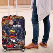 Personalized Adelaide Crows Mascot Luggage Cover Aboriginal Dot Art Style Vibrant Indigenous Pattern Design TS04