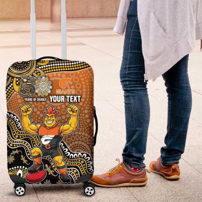 Personalized Giants Football Mascot Luggage Cover Aboriginal Dot Art Style Vibrant Indigenous Pattern Design TS04