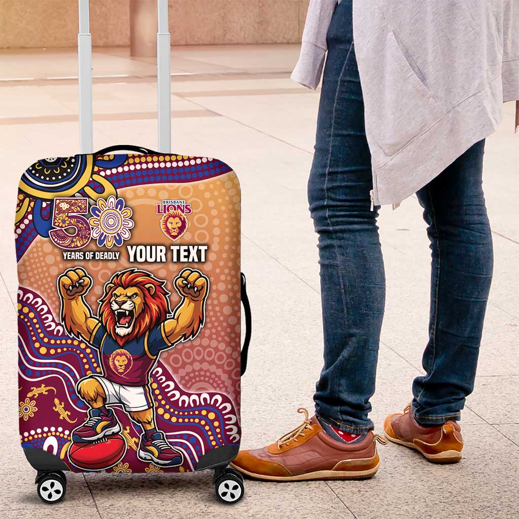 Personalized Brisbane Lions Football Mascot Luggage Cover Aboriginal Dot Art Style Vibrant Indigenous Pattern Design TS04 Personalized Brisbane Lions Football Mascot Luggage Cover Aboriginal Dot Art Style Vibrant Indigenous Pattern Design TS04