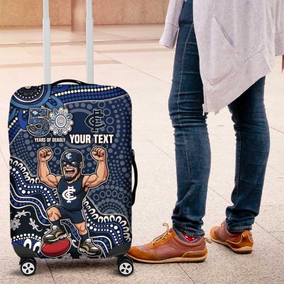 Personalized Carlton Blues Football Mascot Luggage Cover Aboriginal Dot Art Style Vibrant Indigenous Pattern Design TS04
