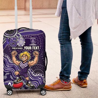 Personalized Freo Football Mascot Luggage Cover Aboriginal Dot Art Style Vibrant Indigenous Pattern Design TS04