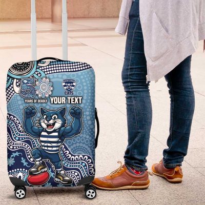 Personalized Geelong Cats Football Mascot Luggage Cover Aboriginal Dot Art Style Vibrant Indigenous Pattern Design TS04